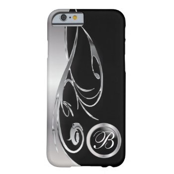 Black & Elegant Silver Metallic Print | Monogram Barely There iPhone 6 Case