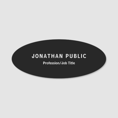 Black Elegant Simple Design Template Modern Oval Name Tag