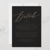 Black Elegant Simple Gold Details on back Wedding Invitation (Back)