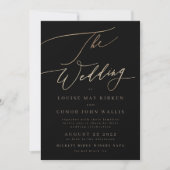 Black Elegant Simple Gold Details on back Wedding Invitation (Front)