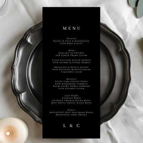 Black Elegant Simple Gold Monogram Wedding Menu