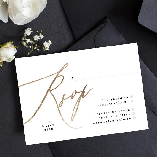 Black Elegant Simple Gold Wedding RSVP Card