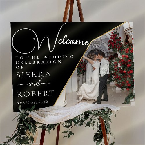 Black Elegant Simple Photo Wedding Welcome Sign
