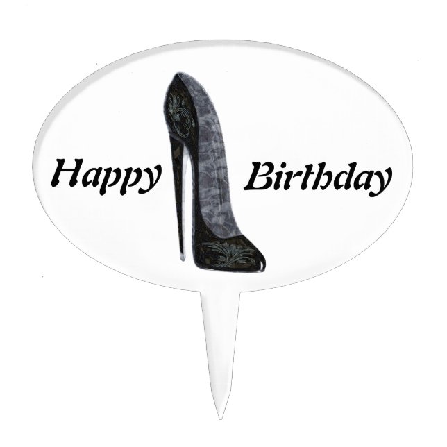Black Elegant Stiletto High Heel Shoe Art Cake Topper (Front)