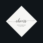 Black Elegant Stylish Lettering Cheers Event Napkins<br><div class="desc">Add stylish detail to your special day with this personalized party napkin. This design features stylish typography " Cheers" in black with custom text. You can personalize the text for any event or party. Matching invitations and party supplies are available in my shop BaraBomDesign.</div>