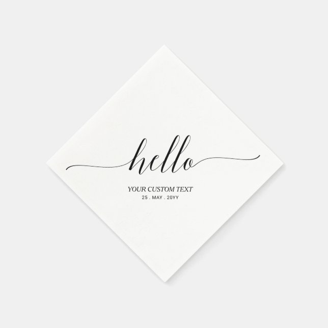 Black | Elegant Stylish Lettering Hello Party Napkins (Corner)