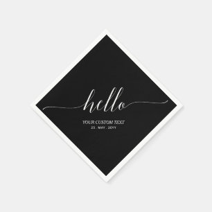 Black Elegant Stylish Lettering Hello Party Napkins