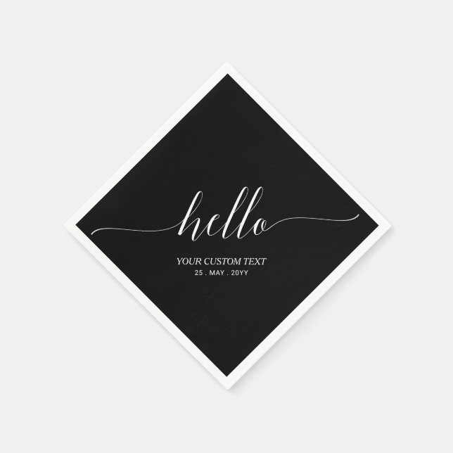 Black | Elegant Stylish Lettering Hello Party Napkins (Corner)