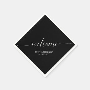 Black Elegant Stylish Lettering Welcome Party Napkins