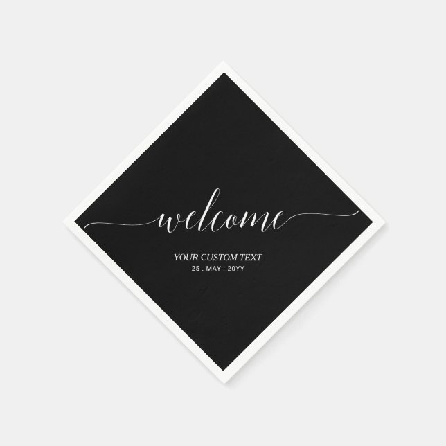 Black | Elegant Stylish Lettering Welcome Party Napkins (Corner)