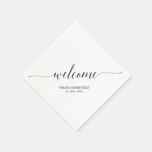 Black Elegant Stylish Lettering Welcome Party Napkins