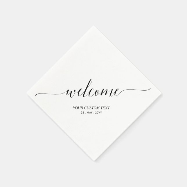 Black | Elegant Stylish Lettering Welcome Party Napkins (Corner)