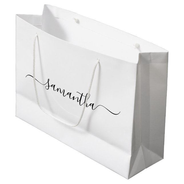 Black Elegant Swash Signature Name Large Gift Bag (Front Angled)
