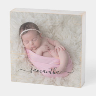 Black Elegant Swash Signature Name Wooden Box Sign
