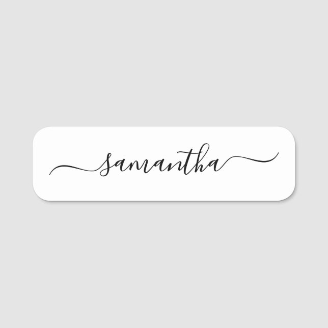 Black Elegant Swash Signature Script Name Tag (Front)