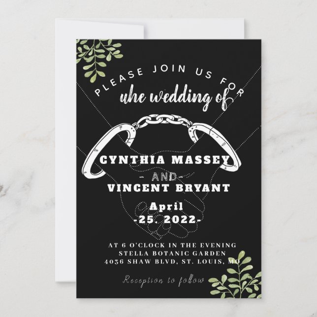 Black elegant sweet wedding invitation with eucaly (Front)