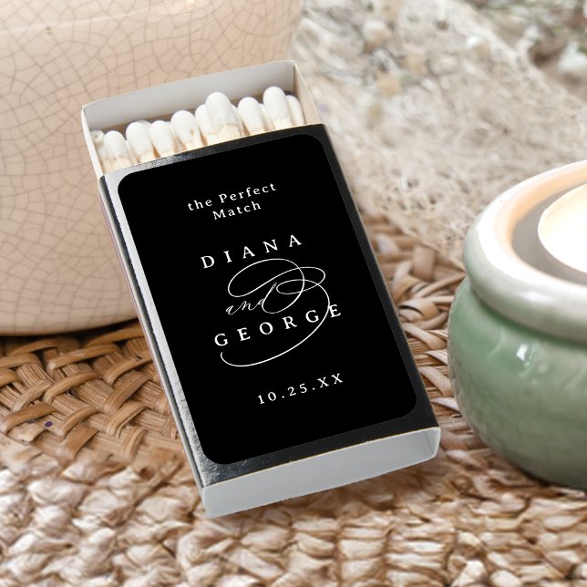 Black Elegant Swirl Script Simple Wedding  Matchboxes (Black Elegant Swirl Script Simple Wedding Matchboxes)