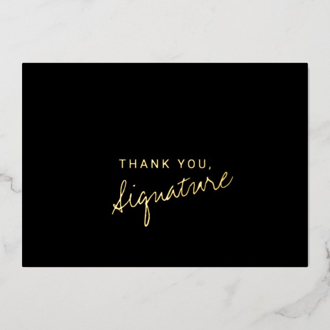 Black Elegant Thank You Text Script Foil Cards (Front)