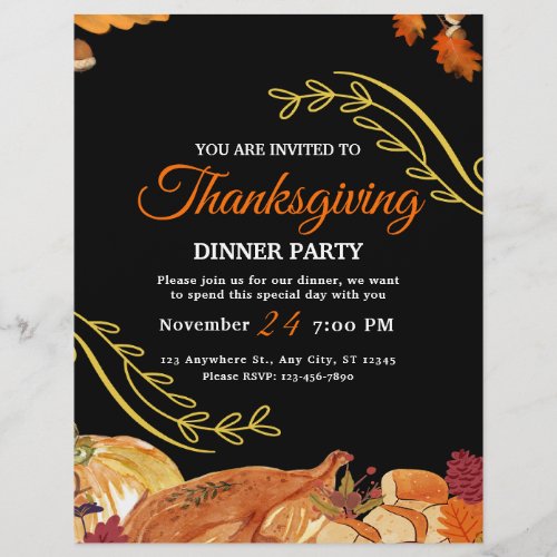 Black Elegant Thanksgiving dinner party Printable Flyer