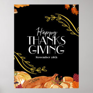 Black Elegant Thanksgiving dinner party Printable Poster