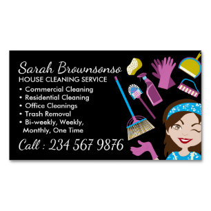 Black Elegant Tile Maid House Cleaning Service Business Card Magnet