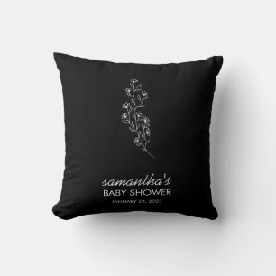 Black Elegant Tiny Handdrawn Sketch Flower Throw Pillow