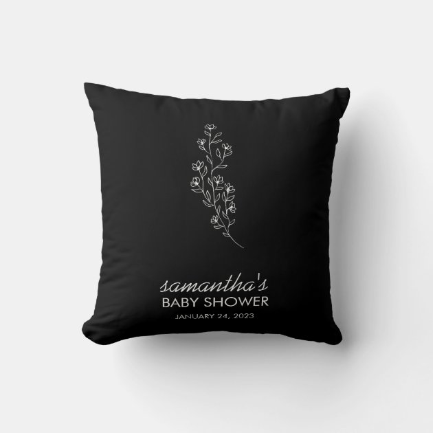 Black Elegant Tiny Handdrawn Sketch Flower Throw Pillow