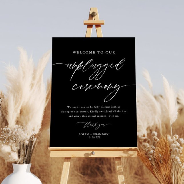 Black Elegant Unplugged Wedding Ceremony Sign (Creator Uploaded)
