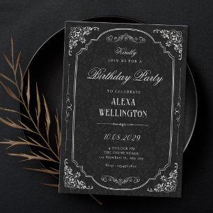 Black elegant victorian birthday invitation