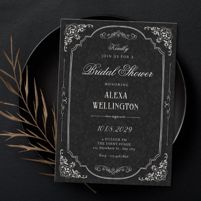 Black elegant victorian bridal shower invitation (Creator Uploaded)