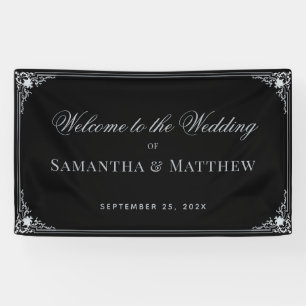 Black Elegant Vintage Faux Silver Wedding Welcome Banner