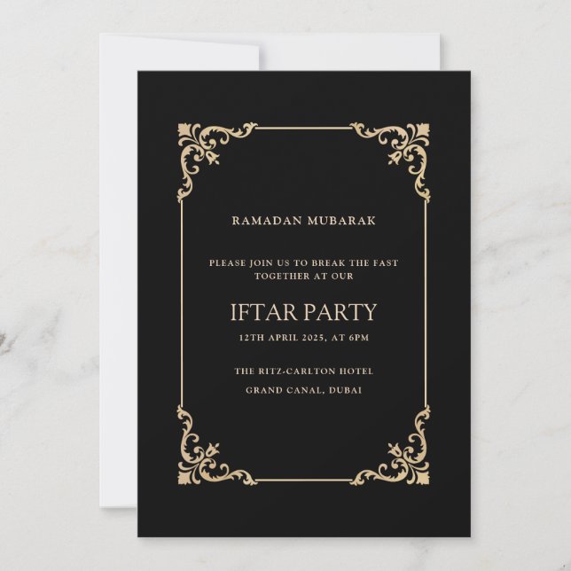 Black Elegant Vintage Frame Ramadan Iftar Party Invitation (Front)