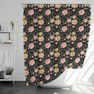 Black Elegant Vintage Wildflower Rose Pattern  Shower Curtain
