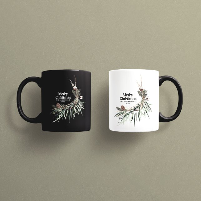 Black elegant watercolor botanical Christmas chic Mug (Creator Uploaded)