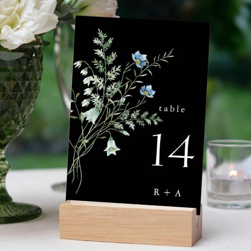 Black Elegant Watercolor Wildflowers Wedding Table Number