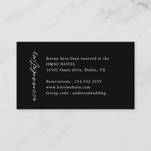 Black Elegant Wedding Accommodations Enclosure Card