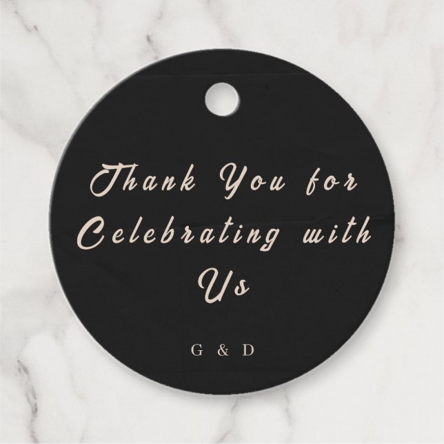 Black Elegant Wedding Favor Tag (Front)