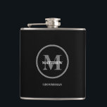 Black elegant Wedding Monogram Groomsman Flask<br><div class="desc">Elevate the Toast with Timeless Sophistication: Black Elegant Wedding Monogram Groomsman Flask. Introducing our Black Elegant Wedding Monogram Groomsman Flask – a symbol of refined taste and camaraderie, meticulously designed to enhance the special moments of your wedding day. This flask encapsulates the essence of classic elegance, adorned with a monogram...</div>