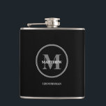 Black elegant Wedding Monogram Groomsman Flask<br><div class="desc">Elevate the Toast with Timeless Sophistication: Black Elegant Wedding Monogram Groomsman Flask. Introducing our Black Elegant Wedding Monogram Groomsman Flask – a symbol of refined taste and camaraderie, meticulously designed to enhance the special moments of your wedding day. This flask encapsulates the essence of classic elegance, adorned with a monogram...</div>
