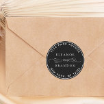 Black Elegant Wedding Return Address Classic Round Sticker<br><div class="desc">Elegant classic round sticker with your names and return address.</div>