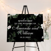 Black Elegant White Floral Wedding Welcome Sign