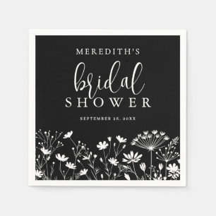 Black Elegant Wildflower Bridal Shower Napkins