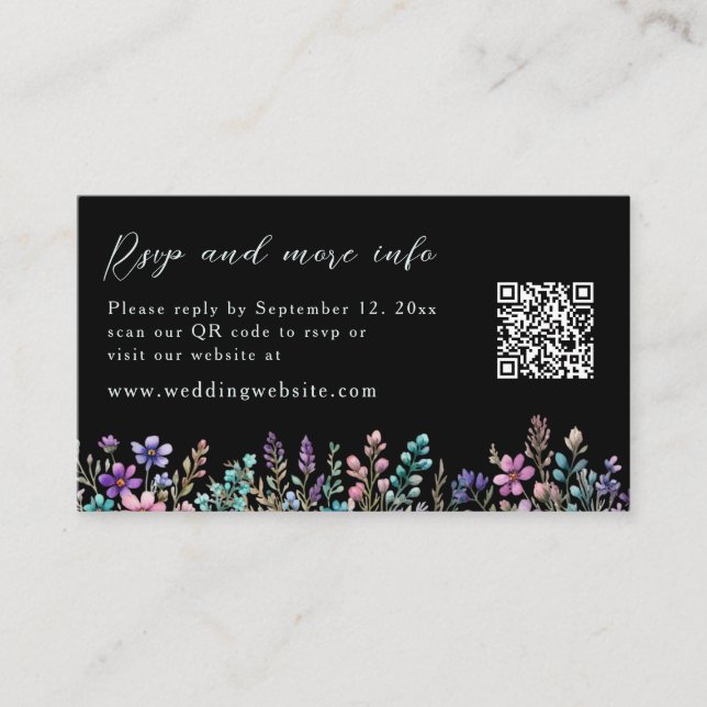 Black Elegant Wildflower Floral Wedding Enclosure Card (Front)