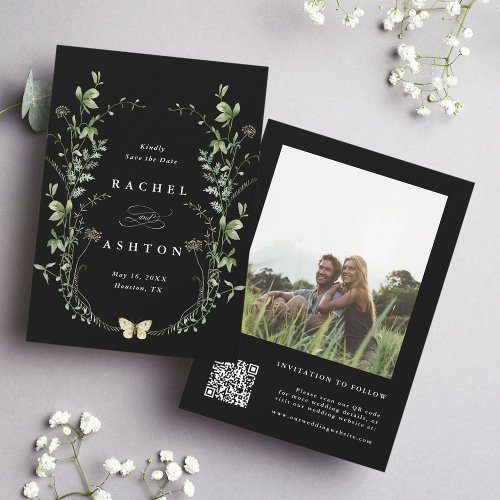 Black Elegant Wildflower Watercolor Wedding Photo Save The Date