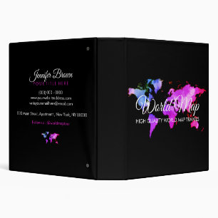 Black Elegant World Map Trips Globes Travel Agent 3 Ring Binder