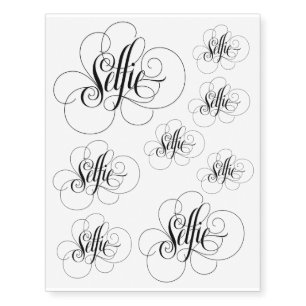 Black Elegantly Flourished Selfie Script Lettering Temporary Tattoos