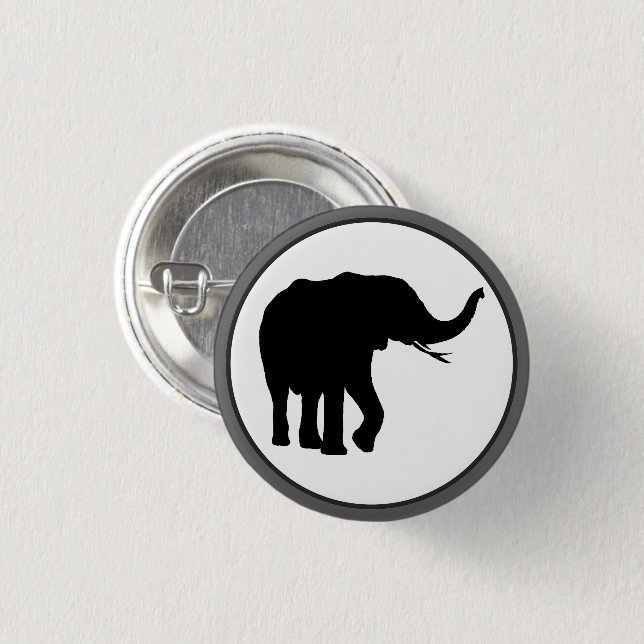 Black Elephant Drawing in White Circle Button (Front & Back)