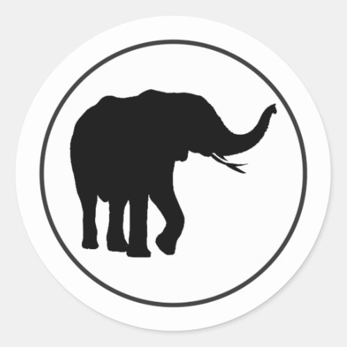 Black Elephant Drawing in White Circle Classic Round Sticker