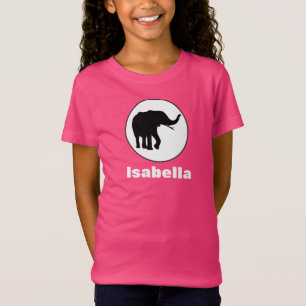 Black Elephant Drawing in White Circle T-Shirt