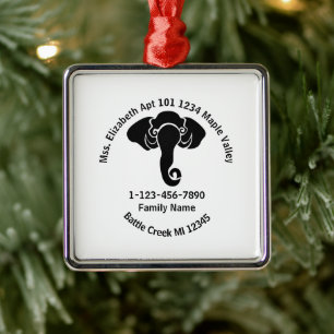 Black Elephant Family Home Address Republican Metal Ornament